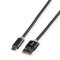   ROLINE Kábel USB 2.0 LED töltőkábel, A - Micro B, M/M, 1 m, fekete