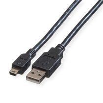 ROLINE Kábel USB 2.0 A - Mini USB (5pin), 0,8m ,fekete