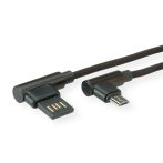   ROLINE Kábel USB 2.0 kábel, A megfordítható - Micro B (90°-os szögben), M/M, 1,8 m, fekete