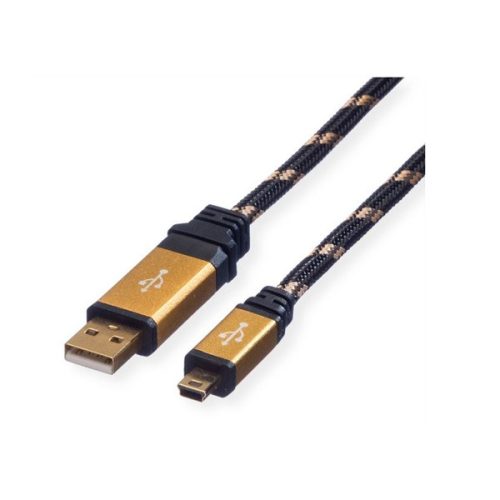 ROLINE Kábel USB 2.0 A - Mini B USB (5pin),   3m , fekete-arany