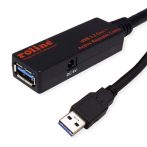 ROLINE Kábel USB 3.2 Gen 1, Repeaterrel, M/F, 20m, fekete