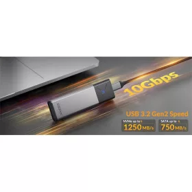   Orico Külső M.2 ház - IDPWM2-G2A-GY (USB-C 3.2 Gen2 -> M.2 NVMe, Max.: 8TB, 10 Gbps)