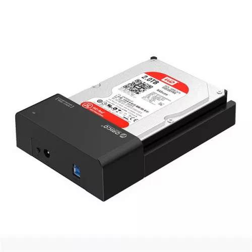 Orico HDD/SSD Dokkoló - ORICO-6518US3-V2-EU-BK-BP (1x 2,5"/3,5" HDD/SSD -> USB-A, Max.: 16TB, fekete)