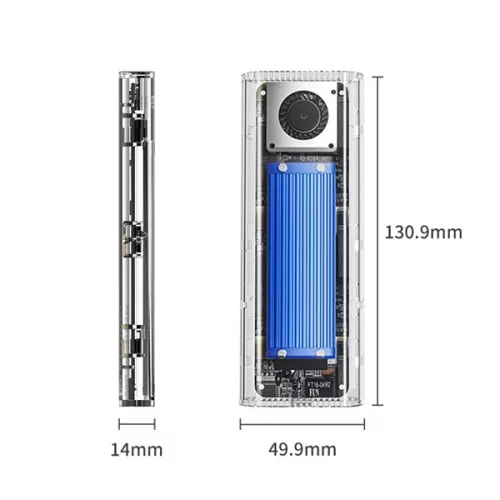 Orico Külső M.2 ház - ORICO-TCM2-U4-BL-BP (USB-C 4 -> M.2 NVMe, Max.: 8TB, 40 Gbps, kék)