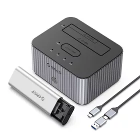   Orico M.2 SSD/HDD Dokkoló - IT28E-C-EU (M.2 NVMe + 2,5"/3,5" HDD -> USB-A/C, Klón funkció, Max.: 10Gbps, szürke)