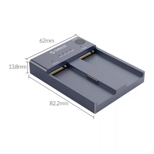 Orico M.2 SSD Dokkoló - M2P2-C3-C-EU (2xM.2 NVMe -> USB-A/C, Max.: 2TB, Offline Klón funkció, Max.: 10Gbps, szürke)