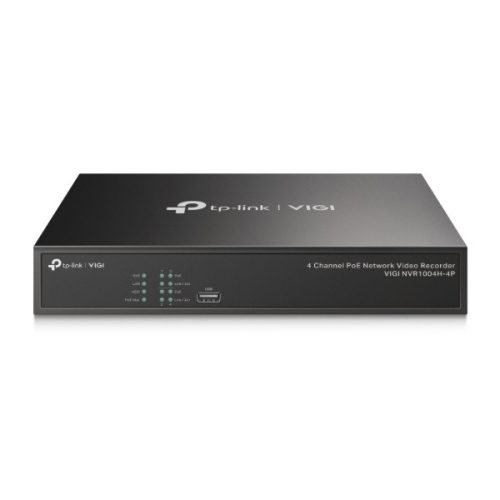 TP-link NVR rögzítő - VIGI NVR1004H-4P (4 csatorna, 4xPoE+ port; H265+, 5MP, HDMI, VGA, 2xUSB, 1x Sata(max10TB), audio)