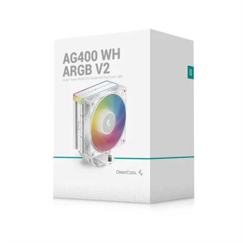 DeepCool CPU Cooler - AG400 WH ARGB V2 (31,6 dB; max, 128,93 m3/h; 4pin csatlakozó, 4 db heatpipe, 12cm, PWM, fehér)