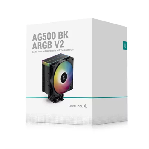 DeepCool CPU Cooler - AG500 BK ARGB V2 (29,4 dB; max, 115,32 m3/h; 4pin csatlakozó, 5 db heatpipe, 12cm, PWM, LED)