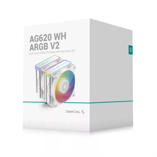 DeepCool CPU Cooler - AG620 WH ARGB V2 (29,4 dB; max, 115,32 m3/h; 4pin csatlakozó, 6 db heatpipe, 12cm, PWM, fehér)