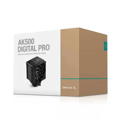 DeepCool CPU Cooler - AK500 DIGITAL PRO (28dB; max, 103,45 m3/h; 4pin csatlakozó, 5 db heatpipe, 12cm, PWM, fekete, RGB)