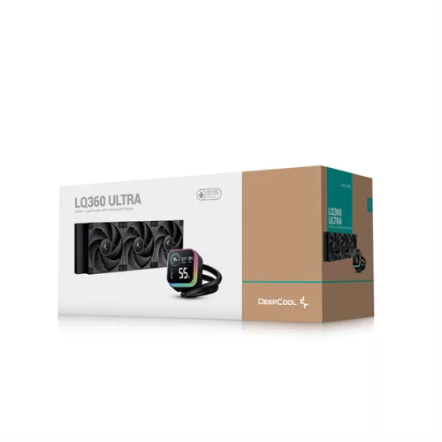DeepCool CPU Water Cooler - LQ360 ULTRA ARGB (max 35.63dB; max. 124,72 m3/h; 3x12cm, LED kijelző, fekete)