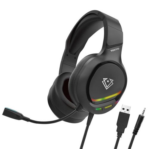 Vertux Fejhallgató - TOKYO (50mm driver, hangerőszabályzó, flexibilis mikrofon, USB 3.0, RGB LED, fekete)
