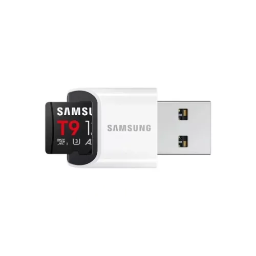 Samsung Memóriakártya - MB-MH128TB/WW (T9, 128GB, microSDXC, UHS-I, U3, V30, A2, R200/W130, USB kártyaolvasó)
