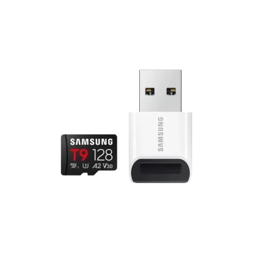 Samsung Memóriakártya - MB-MH128TB/WW (T9, 128GB, microSDXC, UHS-I, U3, V30, A2, R200/W130, USB kártyaolvasó)