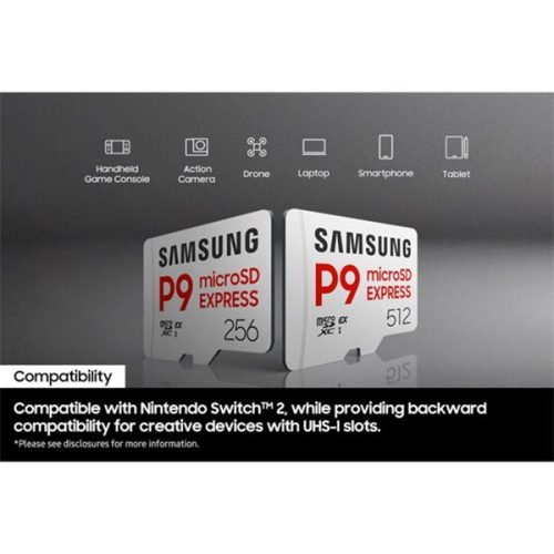 Samsung MicroSD kártya - 256GB MB-MK256T/WW (P9, Class10, PCIe Gen3.0x1, NVMe 1.3, SD 7.1, UHS-I)