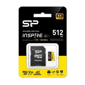   Silicon Power MicroSD kártya - 512GB microSDXC UHS-I U3, 3D TLC NAND (170/150 MB/s A2/V30) DDR200 transfer rate