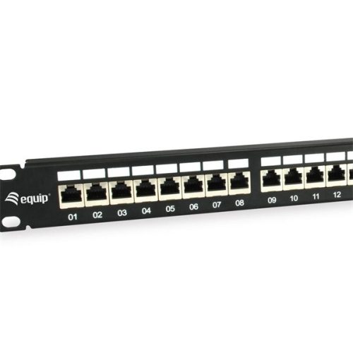 Equip Patch panel - 326625 (24 port, Cat6A, 1U, árnyékolt, fekete)