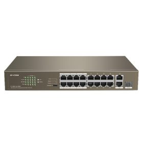   IP-COM Switch PoE - F1118P-16-150W (16x100Mbps + 2x1Gbps; 1x1Gbps SFP; 16 af/at PoE+ port; 130W)