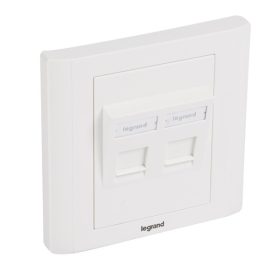   Legrand süllyesztett szerelvény - 2xRJ45 keystone port fogadására, döntött, fehér burkolattal és kerettel, címketartóval