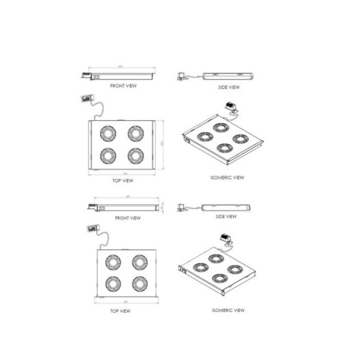 Equip Rackszekrény kiegészítő - EZF-4-G Fan Module, 4 Fans, Grey