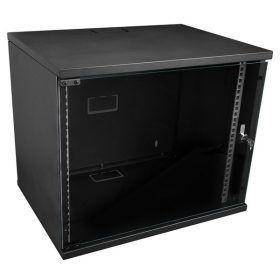   S-Link Rackszekrény - 9U 19" fali kivitel (450x530x400mm, ablakos, Flatpack, Fekete)