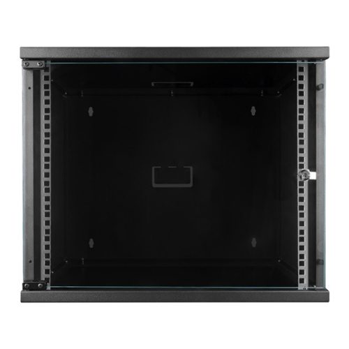 S-Link Rackszekrény - 9U 19" fali kivitel (450x530x400mm, ablakos, Flatpack, Fekete)