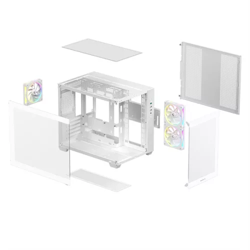 DeepCool Számítógépház - CG330 3F WH (fehér, ablakos, 3x12cm A-RGB, BTF, mATX, 2xUSB3.0, 1xUSB2.0)