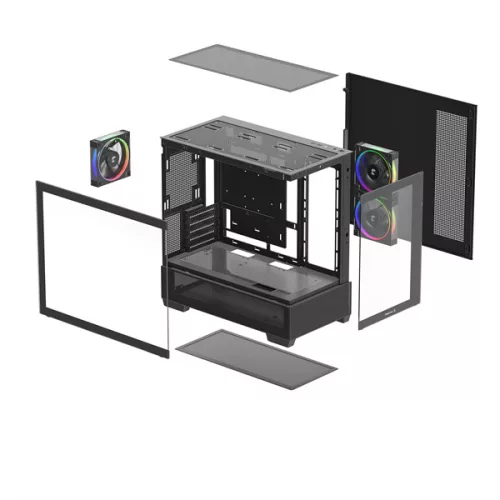DeepCool Számítógépház - CG380 3F (fekete, ablakos, 3x12cm A-RGB, BTF, mATX, 2xUSB3.0, 1xUSB2.0)