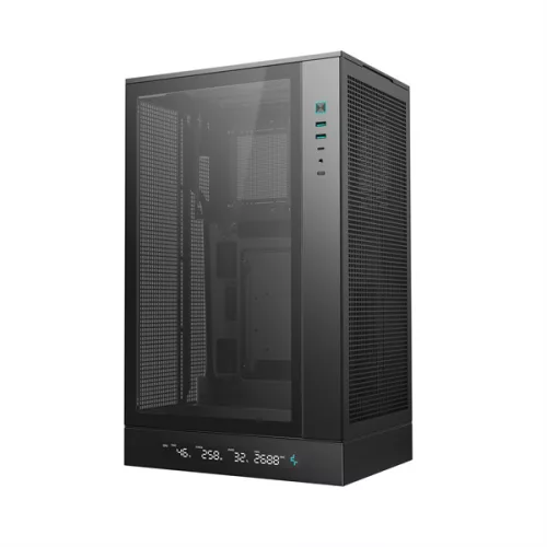 DeepCool Számítógépház - CH270 DIGITAL (fekete, Mini-ITX/Micro-ATX (BTF), 2xUSB3.0, Type-C, fekete)