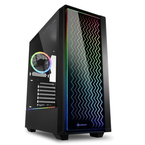 Sharkoon Számítógépház - LIT 200 (fekete; üveg oldal; alsó táp; ATX; 4x120mm RGB; 2xUSB3.0; 1xUSB2.0; I/O)