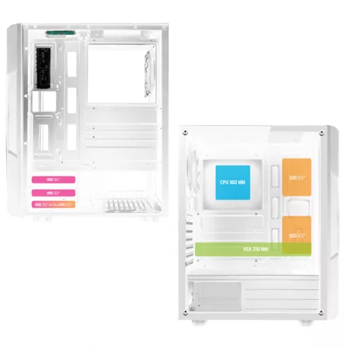 Spirit of Gamer Számítógépház - CLONE 3 White (fekete, ablakos, 2x12cm ventilátor, alsó táp,  ATX, 1xUSB3.0, 2xUSB2.0)