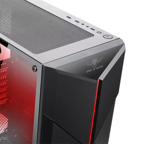 Spirit of Gamer Számítógépház - CLONE 3 Black (fekete, ablakos, 2x12cm ventilátor, alsó táp,  ATX, 1xUSB3.0, 2xUSB2.0)