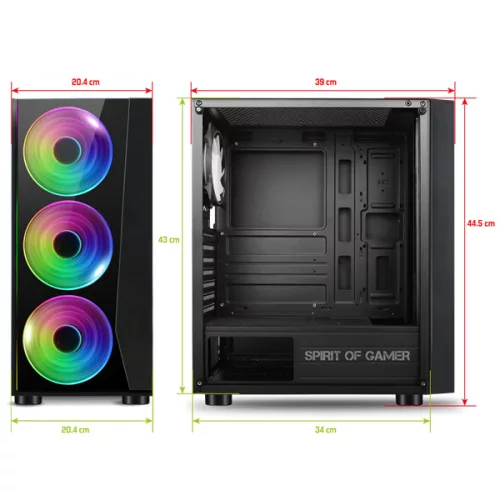 Spirit of Gamer Számítógépház - GHOST III RGB (fekete, ablakos, 4x12cm ventilátor, ATX, mATX, 2xUSB3.0, 1xUSB2.0)