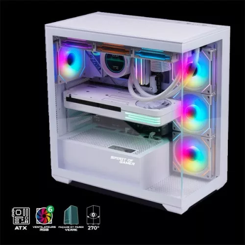 Spirit of Gamer Számítógépház - SPARK Arctic (fehér, ablakos, 6x12cm ventilátor, alsó táp,  ATX, 2xUSB3.0, 1xUSB-C)