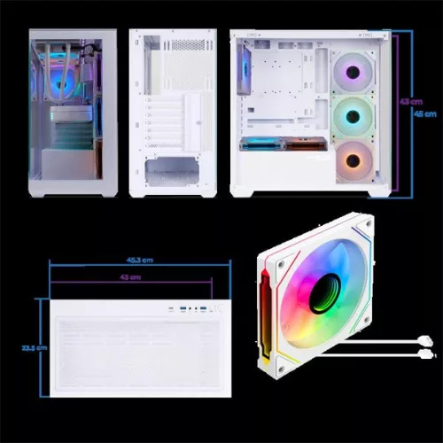 Spirit of Gamer Számítógépház - SPARK Arctic (fehér, ablakos, 6x12cm ventilátor, alsó táp,  ATX, 2xUSB3.0, 1xUSB-C)