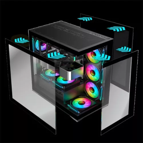 Spirit of Gamer Számítógépház - SPARK Black (fekete, ablakos, 6x12cm ventilátor, alsó táp,  ATX, 2xUSB3.0, 1xUSB-C)