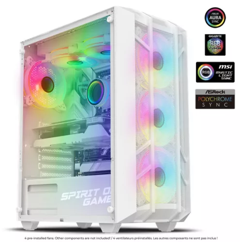 Spirit of Gamer Számítógépház - REBEL NX White (fekete, ablakos, 4x12cm ventilátor, alsó táp,  ATX, 1xUSB3.0, 2xUSB2.0)