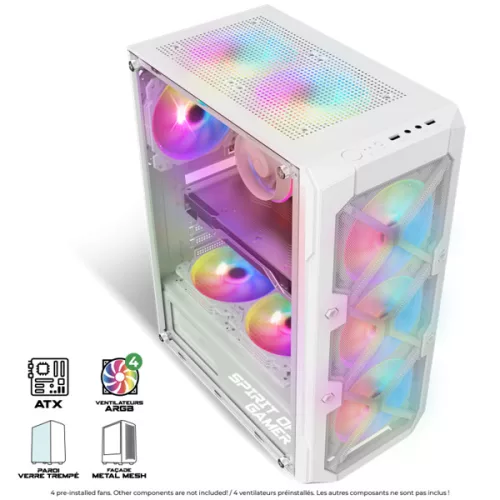 Spirit of Gamer Számítógépház - REBEL XT White (fekete, ablakos, 4x12cm ventilátor, alsó táp,  ATX, 1xUSB3.0, 2xUSB2.0)