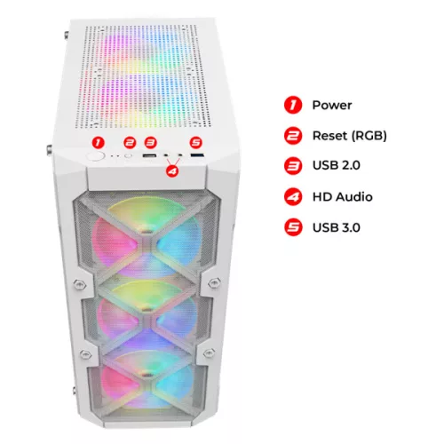 Spirit of Gamer Számítógépház - REBEL XT White (fekete, ablakos, 4x12cm ventilátor, alsó táp,  ATX, 1xUSB3.0, 2xUSB2.0)