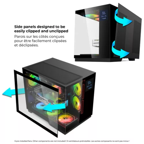 Spirit of Gamer Számítógépház - VIPER CRX Black (fekete, ablakos, 6x12cm ventilátor, alsó táp,  ATX, 1x USB-C, 2x USB-A)