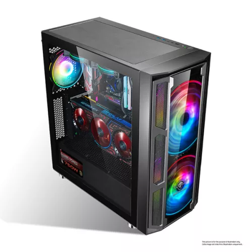 Spirit of Gamer Számítógépház - GHOST 5 RGB (fekete, ablakos, 2x20cm, 2x12cm ventilátor, ATX, mATX, 2xUSB3.0, 1xUSB2.0)