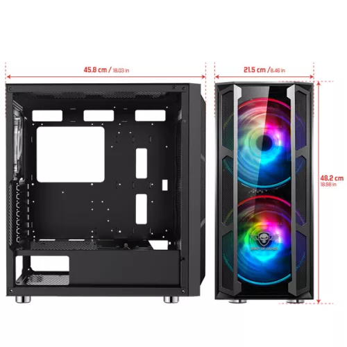 Spirit of Gamer Számítógépház - GHOST 5 RGB (fekete, ablakos, 2x20cm, 2x12cm ventilátor, ATX, mATX, 2xUSB3.0, 1xUSB2.0)