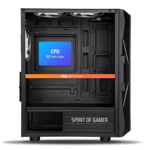 Spirit of Gamer Számítógépház - Rogue VII RGB (fekete, ablakos, 6x12cm ventilátor, alsó táp,  mATX, 1xUSB3.0, 2xUSB2.0)