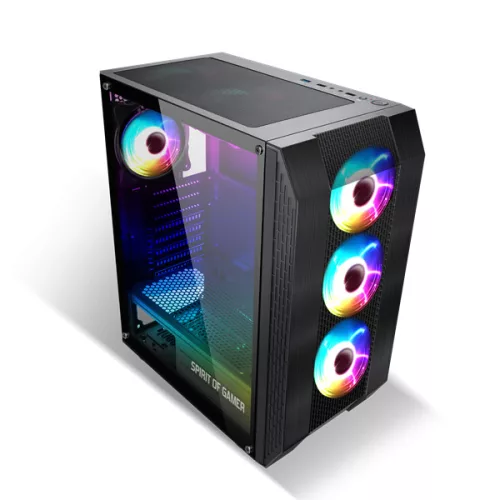 Spirit of Gamer Számítógépház - Rogue VI RGB (fekete, ablakos, 4x12cm ventilátor, alsó táp,  ATX, 1xUSB3.0, 2xUSB2.0)
