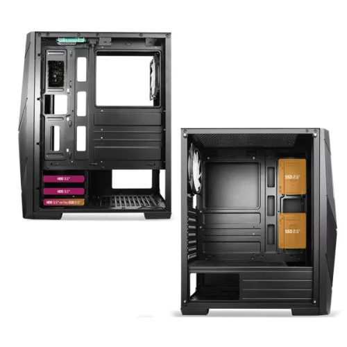 Spirit of Gamer Számítógépház - Rogue V RGB (fekete, ablakos, 2x12cm ventilátor, alsó táp,  ATX, 1xUSB3.0, 2xUSB2.0)