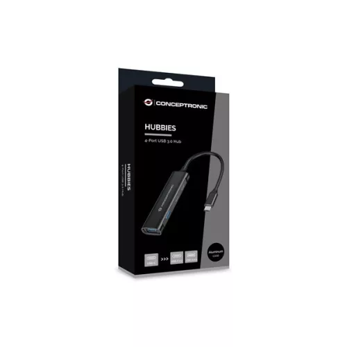Conceptronic USB Hub - HUBBIES12B (4 Port, USB-C to 2x USB-C+2x USB-A, fekete)