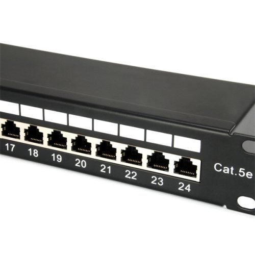 Equip Patch panel - 327425 (24 port, Cat5e, 1U, árnyékolt, fekete)