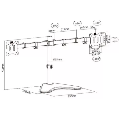 Equip Monitor Asztali konzol - 650123 (17"-32",2 monitor,dönthető, forgatható, Max.: 2x 8kg, fekete)