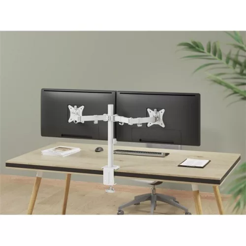 Equip Monitor Asztali konzol - 650167 (17"-32", 2 monitor, dönthető, forgatható, állítható magasság, Max.:2x9kg, fehér)
